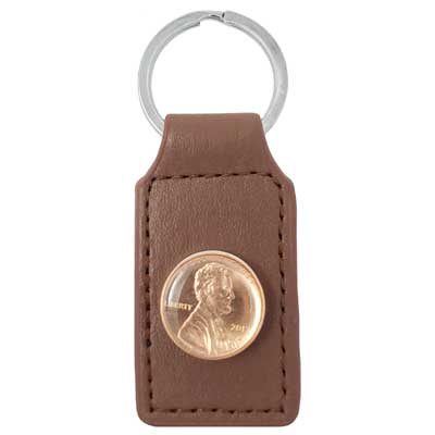 Brown Leather Penny Key Ring