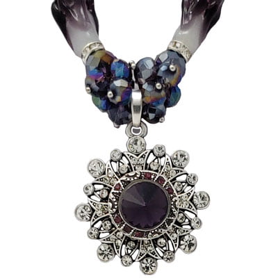 Purple Amethyst Beaded Silver-Tone SNAP Necklace and Earrings - Image 3
