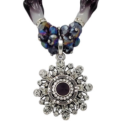 Purple Amethyst Beaded Silver-Tone SNAP Necklace and Earrings - Image 4