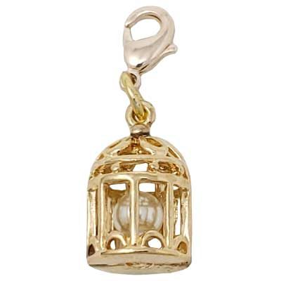 Gold-tone Bird Cage Pearl Charm