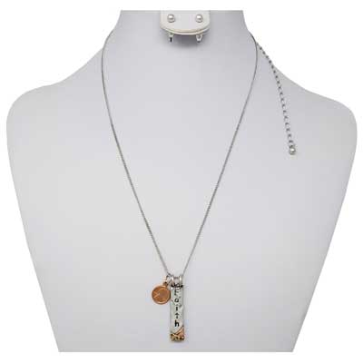 Faith Mini Penny Silver-Tone Necklace with Earrings
