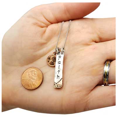 Faith Mini Penny Silver-Tone Necklace with Earrings - Image 3