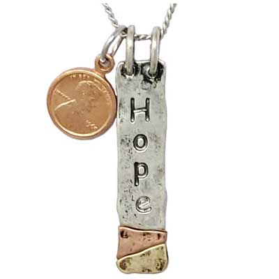 Hope Mini Penny Silver-Tone Necklace with Earrings - Image 2