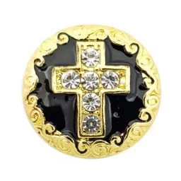 Yellow Gold-Tone Black Enamel Cross Treasure Snap