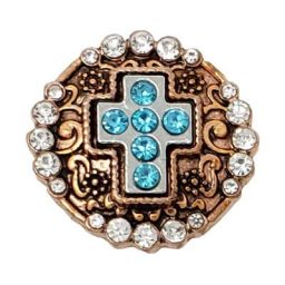 Turquoise, Crystal Encrusted Copper-Tone Cross Treasure Snap