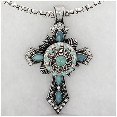 Ornate Cross Slider Pendant Snap Necklace - Image 2
