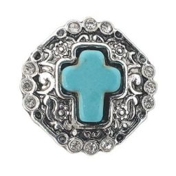 Turquoise Silver-Tone Cross Treasure Snap