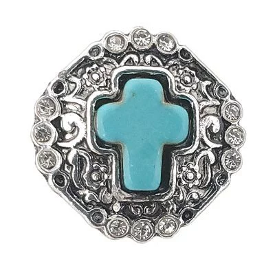 Turquoise Silver-Tone Cross Treasure Snap