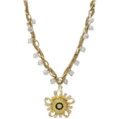 High Glamor Crystal Flower Magnetic Gold-Tone Snap Necklace
