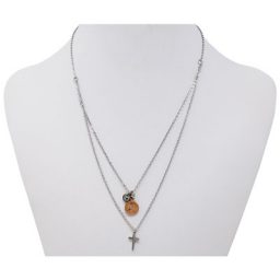 Solitaire and Cross Mini Penny Necklace