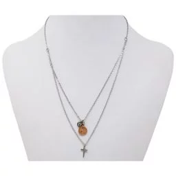 Solitaire and Cross Mini Penny Necklace