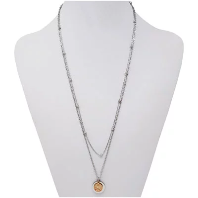 Double Chain Mini Penny Pendant Necklace