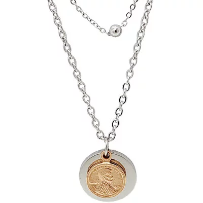 Double Chain Mini Penny Pendant Necklace - Image 2