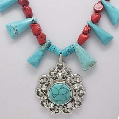 Red Sponge Coral and Turquoise SNAP Necklace - Image 3