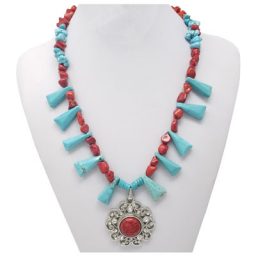 Red Sponge Coral and Turquoise SNAP Necklace