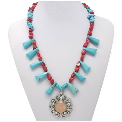 Red Sponge Coral and Turquoise SNAP Necklace - Image 2