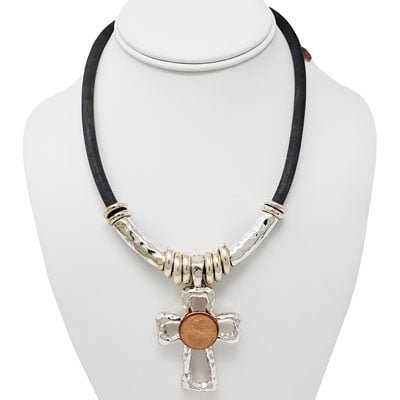 Hammered Cross Choker Penny Necklace
