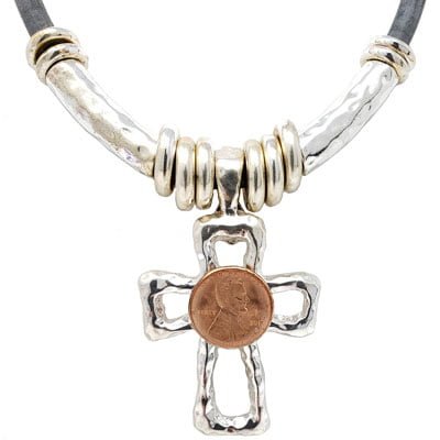 Hammered Cross Choker Penny Necklace - Image 2