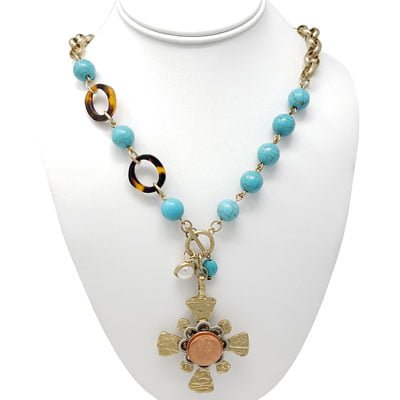 Chunky Turquoise Dual Sided Cross Penny Necklace - Image 4