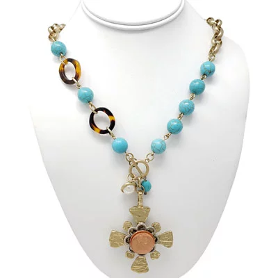 Chunky Turquoise Dual Sided Cross Penny Necklace - Image 4