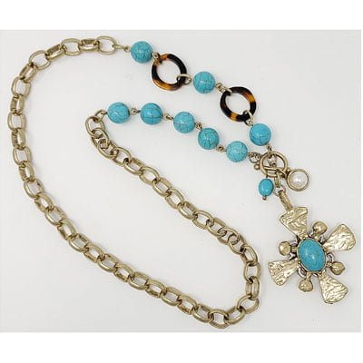 Chunky Turquoise Dual Sided Cross Penny Necklace - Image 2