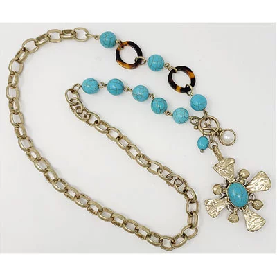 Chunky Turquoise Dual Sided Cross Penny Necklace - Image 2