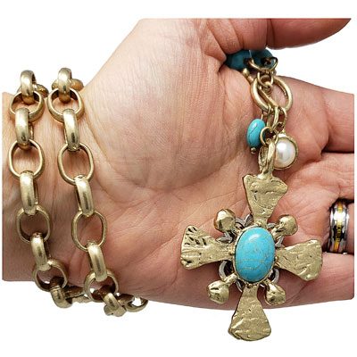 Chunky Turquoise Dual Sided Cross Penny Necklace
