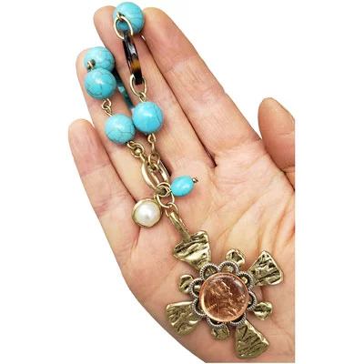 Chunky Turquoise Dual Sided Cross Penny Necklace - Image 3