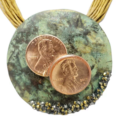 Copper Patina TWO Penny Rope Necklace with Earrings - Image 2