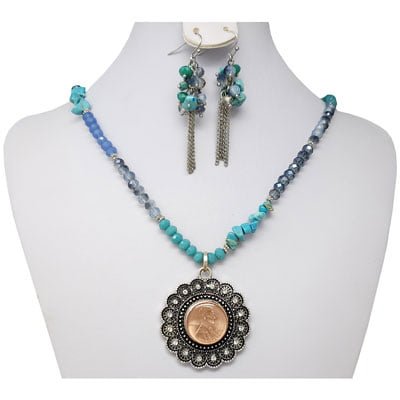 Lacy Turquoise SNAP Necklace and Earrings - Image 2