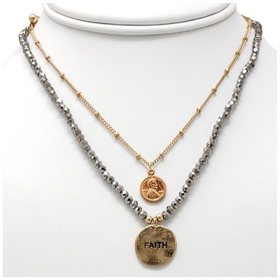 Hammered Faith and Mini Penny Gold-Tone Necklace