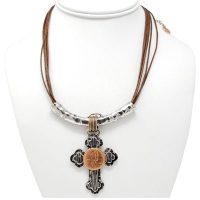 Silver-Tone Cross Slider Penny Rope Necklace