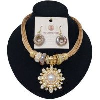 Rocky Road Gold-Tone Rope SNAP Necklace with Earrings